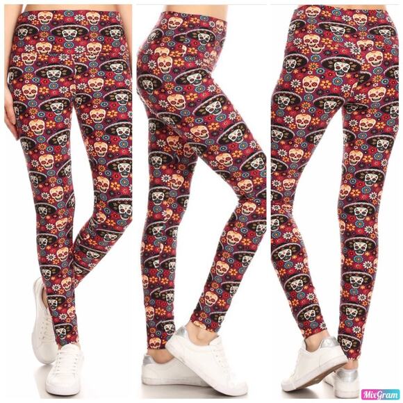 Day Of The Dead Sugar Skulls Leggings One Size NEW - Picture 1 of 2